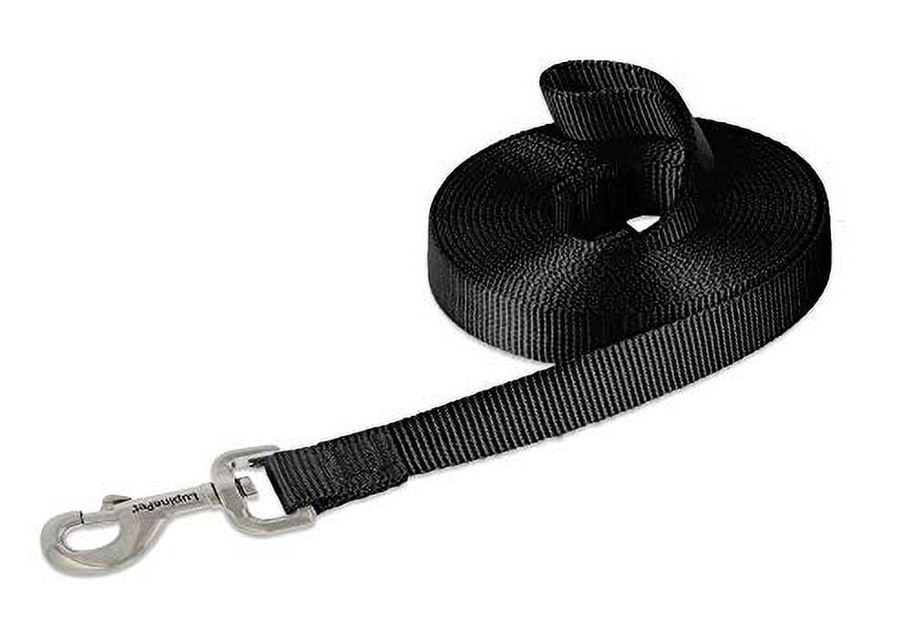 LupinePet Basics 3/4" Black 15-Foot Extra-Long Training Lead/Leash for Medium and Larger Dogs