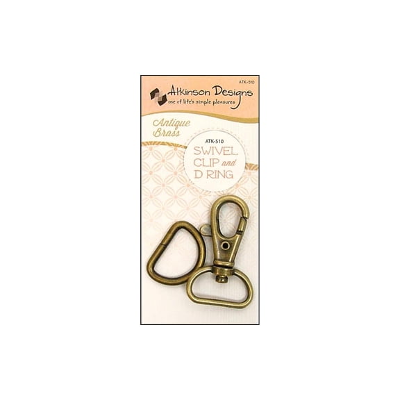 3/4in Swivel Hook and D-Ring Hardware Set - Antique Brass
