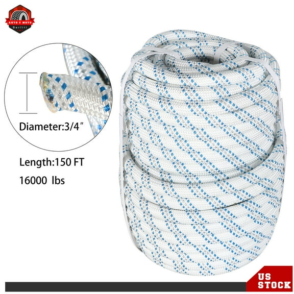 3/4in x150ft Arborist Bull Rope Pulling Rigging Line Double Braid Polyester Rope