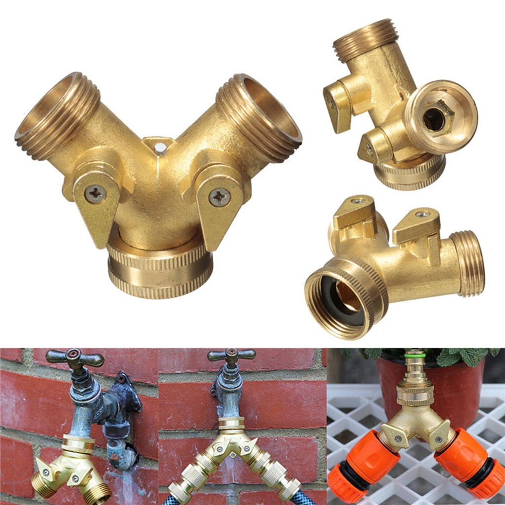 3/4inch Solid Brass Double Two Way Tap Garden Connector Adaptor Hose