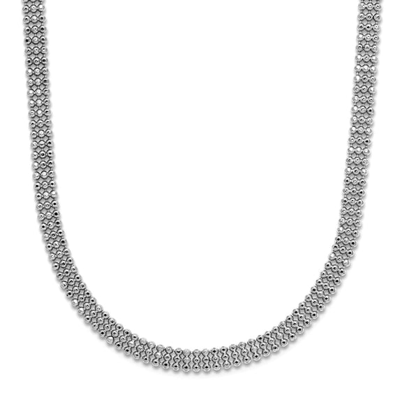 3.4mm 925 Sterling Silver Rhodium Plated Polish 3-strand Beaded With 2 Inch Extension Necklace 16.25 Inch Strand Necklac