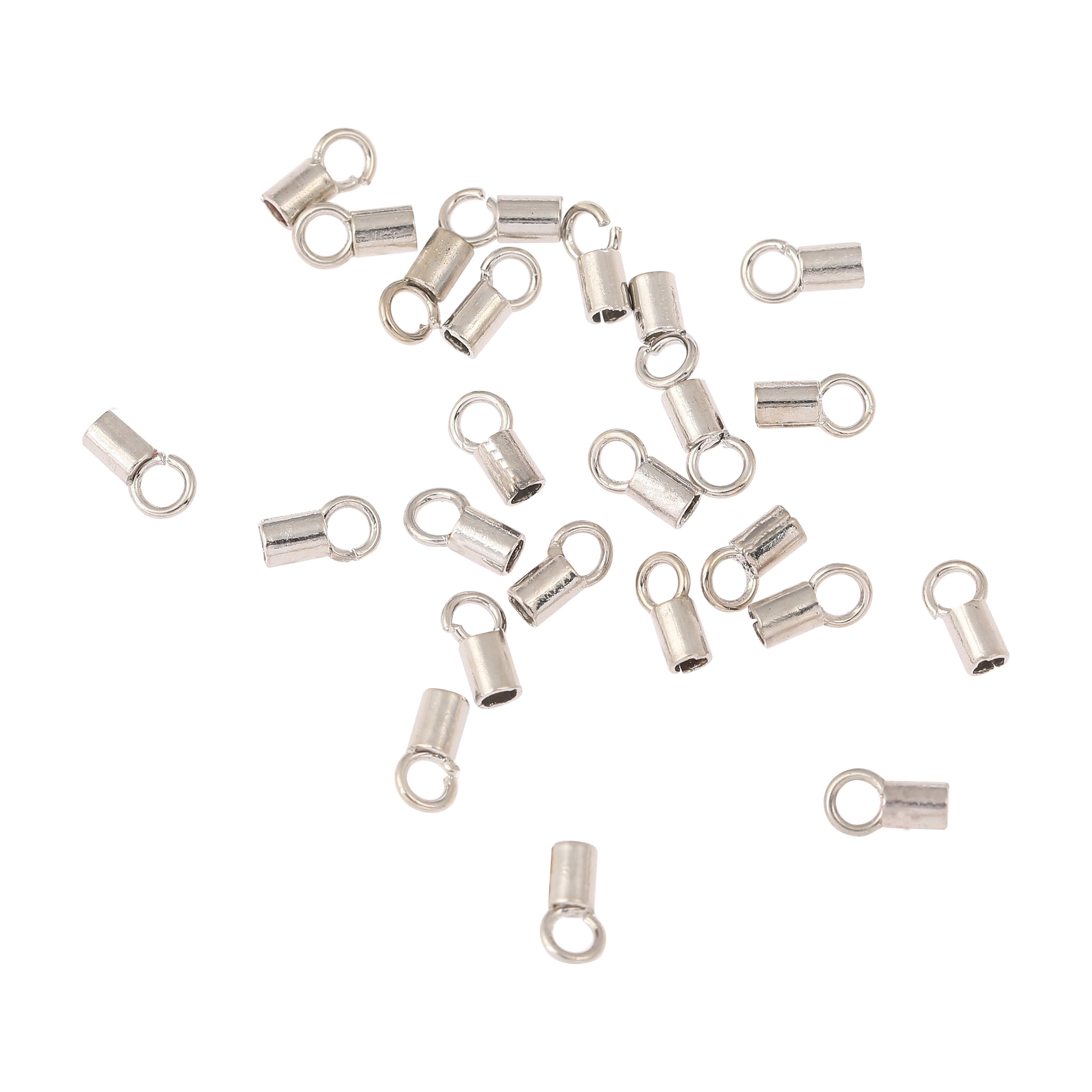3.4mm Rhodium Cord End Crimps by Bead Landing – 26 Per Pack - 312 Total - Iron Crimp Tubes for Jewelry Stringing - Finishing & Cord Ends - 12 Pack