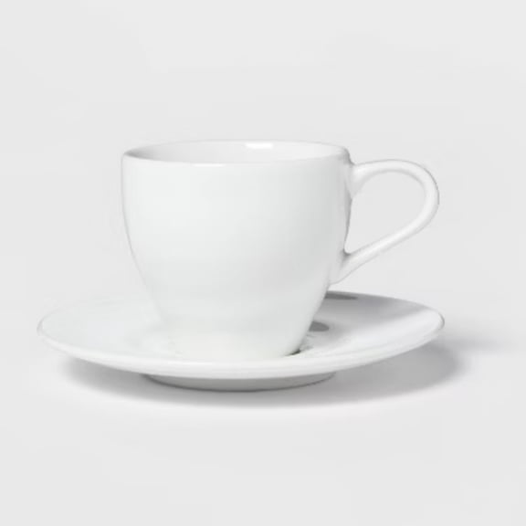 3.4oz Porcelain Espresso Cup with Saucer White - Threshold: Traditional Style, Dishwasher & Microwave Safe