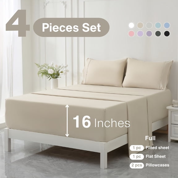 3/4pcs 18 Inch Extra Deep Pocket Sheets Sets, Fits Deep Mattress, Breathable & Cooling Bed Sheets, Hotel Luxury Bed Sheet Set - Soft, Wrinkle Free & Comfy, Pillowcase, Bed Sheet, Fitted Sheet