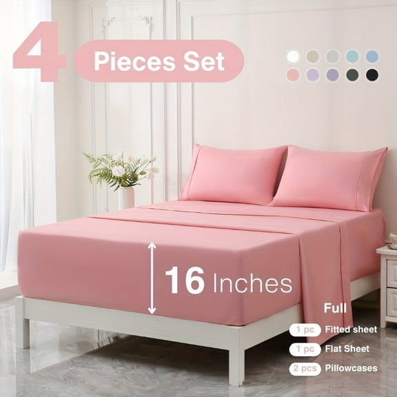 3/4pcs 18 Inch Extra Deep Pocket Sheets Sets, Fits Deep Mattress, Breathable & Cooling Bed Sheets, Hotel Luxury Bed Sheet Set - Soft, Wrinkle Free & Comfy, Pillowcase, Bed Sheet, Fitted Sheet