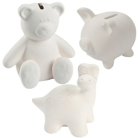 3" – 5 1/4" DIY Ceramic Animal Coin Bank Assortment Kit - 36 Piece