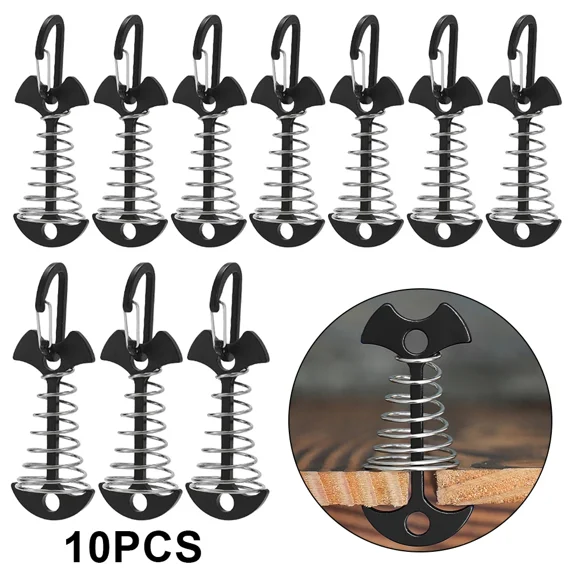 3/5/10PCS Spring Fishbone Deck Pegs Tent Stakes Awning Anchor Wind Rope Buckle with Carabiner Deck Fixed Nails Camping Tent Hook