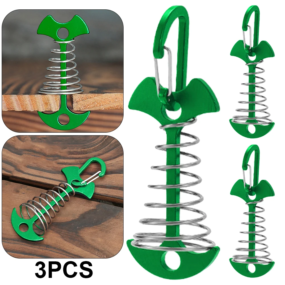 3/5/10PCS Spring Fishbone Deck Pegs Tent Stakes Awning Anchor Wind Rope ...