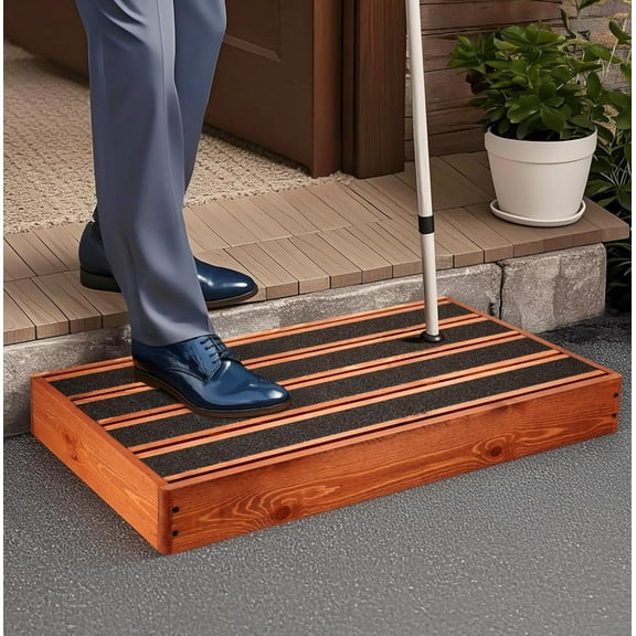 3.5" and 6" Adjustable Height Wood Step Stool, 100% Heartwood Step Stools, Wooden Outdoor Step, One Step Stool for Elderly, Adults, Kids (30" L X 16" W X 3.5/6" H)