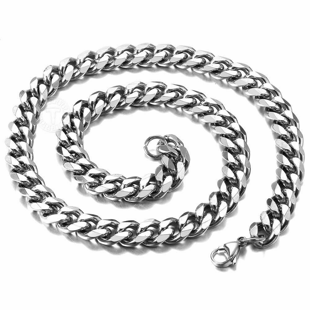 3/5/7/9/11mm Men‘s Silver Color Necklace Stainless Steel Cuban Link
