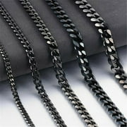 DEZILOO 3/5/7/9/11mm Mens Cuban Curb Black Necklace Stainless Steel Link Chain 18"-30"