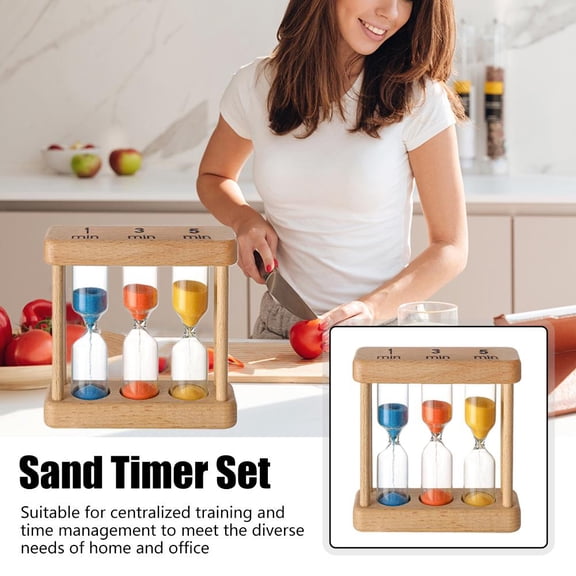 3/5/7 Minute Sand Timer Set Wooden Glass Hourglass for Cooking, Classroom & Exercise, Decorative Office Time Management Tool