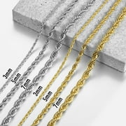 HERMAH 3/5/7mm Width 18-24 inches Twisted Rope Link Chain Silver/Gold Stainless Steel Necklace Men Women
