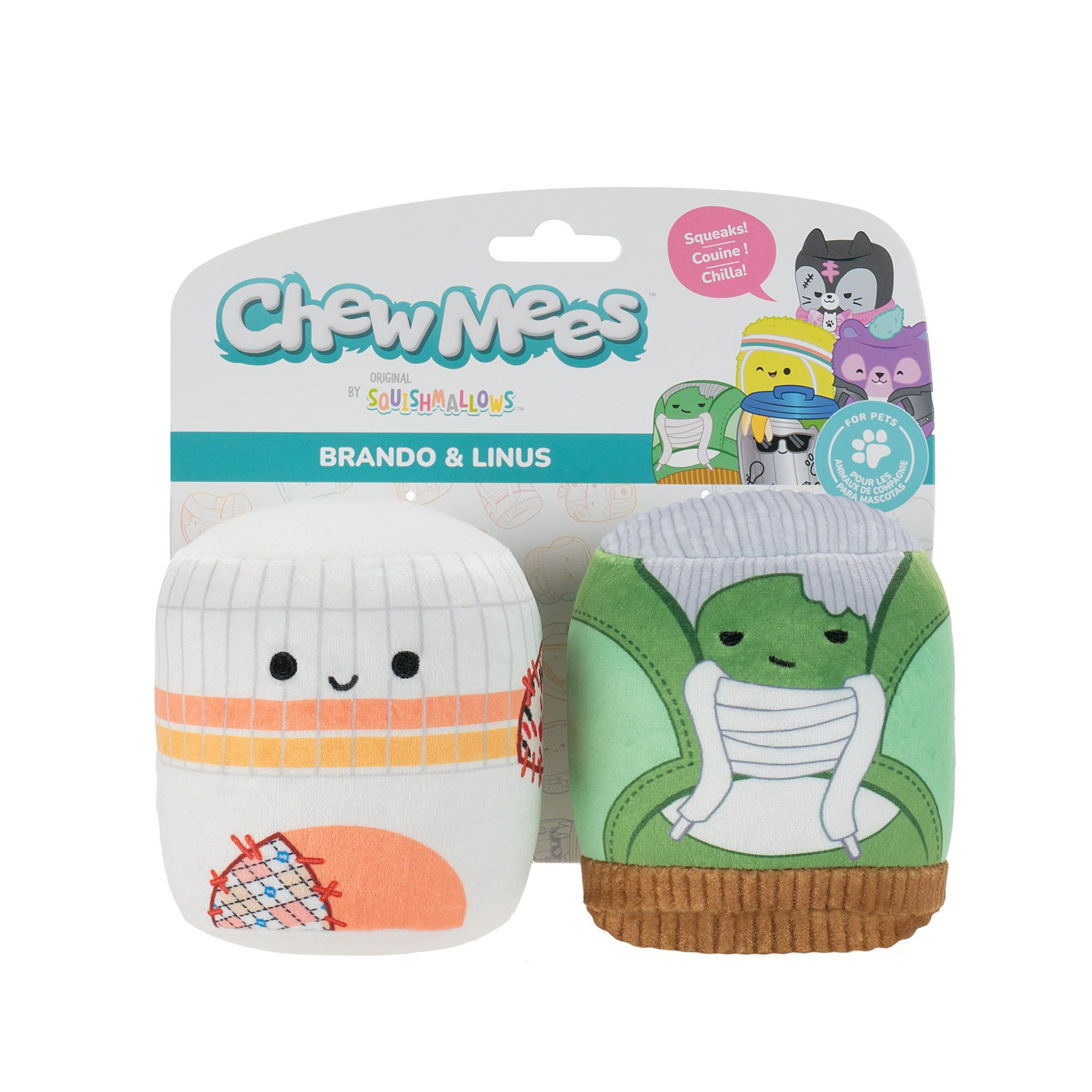 Chew Mees by Original Squishmallows - 3.5 inch Brando Shoe + Linus Sock Plush Pet Toy 2-Pack