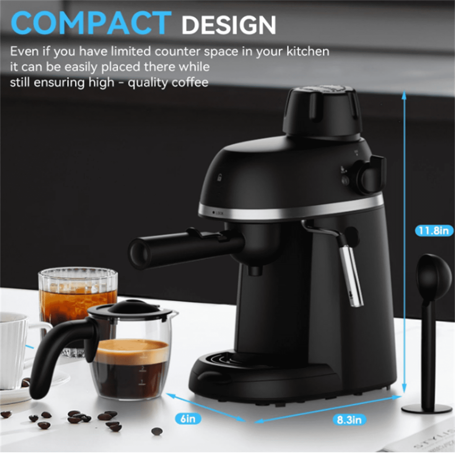 3.5 Bar Espresso & Cappuccino Machine with Steam Wand, Compact Design Coffee Maker for Latte, Safety Lock & Tritan Cups, 800w, Black