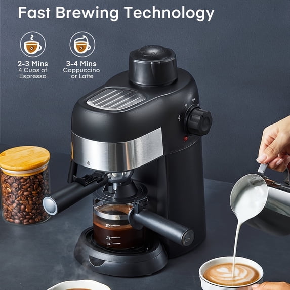 3.5 Bar Espresso Maker for 4 Cups with Steam Function And Milk Frother