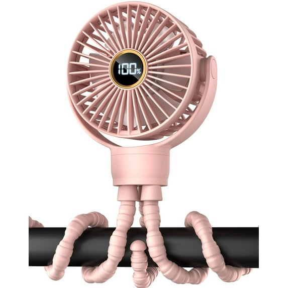 3.5" Battery Powered Baby Stroller Cooling Fan, 3-Speed Rechargebale Tripod Fan with 360 Degree Rotation, Quiet Portable Fan with LED Display, Great for Car Seat, Crib, Bike, Treadmill, Black
