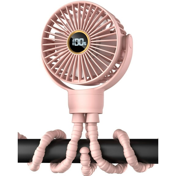 3.5" Battery Powered Baby Stroller Cooling Fan, 3-Speed Rechargebale Tripod Fan with 360 Degree Rotation, Quiet Portable Fan with LED Display, Great for Car Seat, Crib, Bike, Treadmill, Black