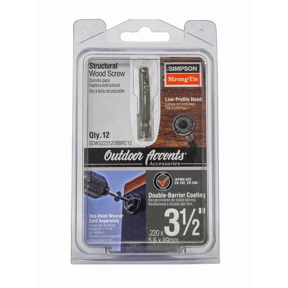 Simpson Strong-Tie Simpson Strong Tie SDWS22312DBBRC12 3-1/2 in. 6 Structural Wood Screw (12-Pack)  Construction & DIY Use, Standard Hardware Spec