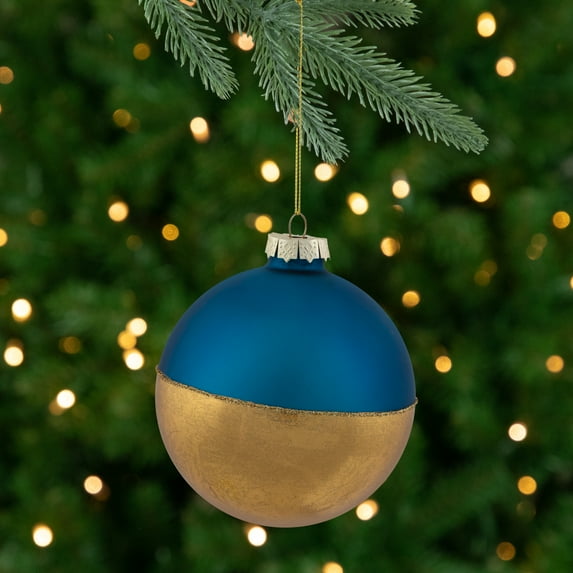 3.5" Blue and Gold Glass Ball Christmas Ornament