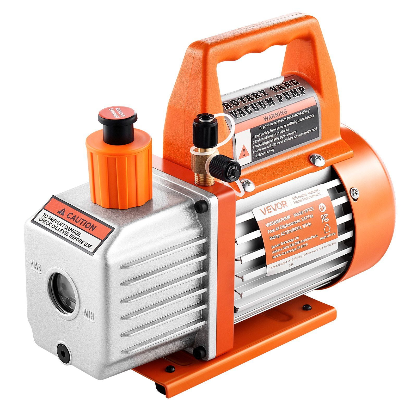 3.5 CFM 1/4 HP Single Stage Rotary Vane AC Vacuum Pump for HVAC R134a R22 R410a Systems Automotive AC Maintenance Resin Degassing with Oil Bottle 1720 RPM