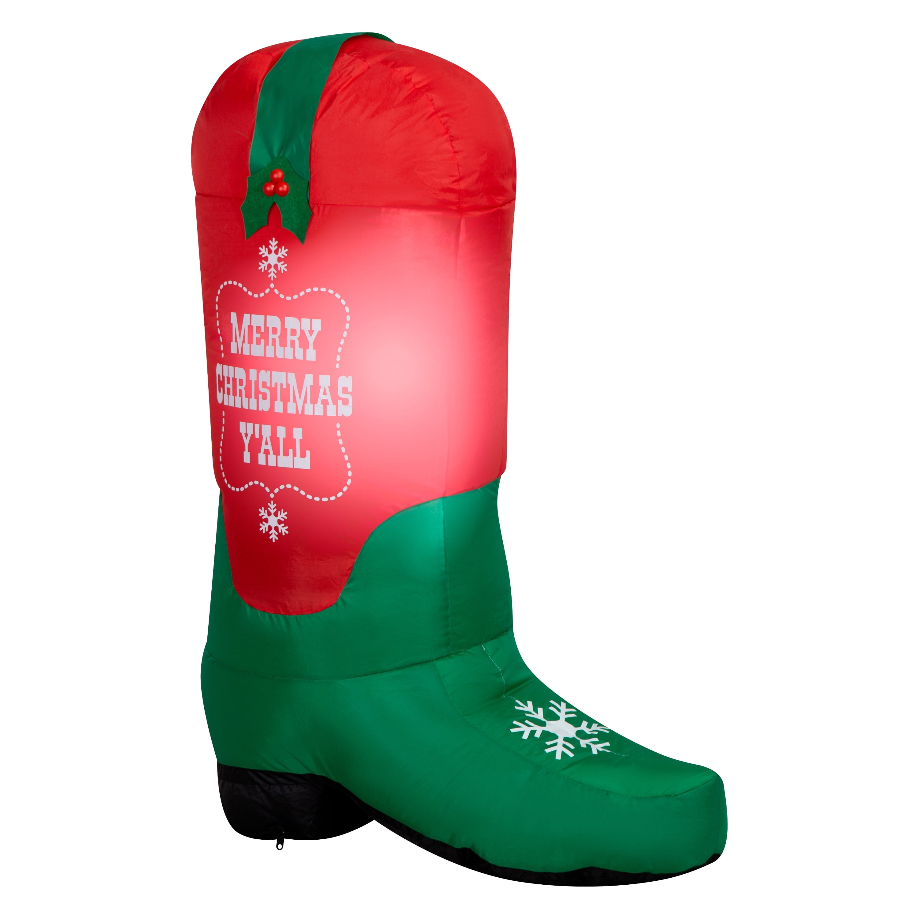 Red/Green/White Cowboy Boot Christmas Airblown Yard Inflatable, 3.5', by Holiday Time