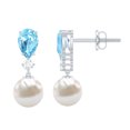 thumbnail image 1 of Rosec Jewels 3.5 CT Aquamarine and Moissanite Dangle Earrings with Freshwater Pearl Drop, 10K White Gold, 1 of 8