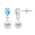 thumbnail image 1 of Rosec Jewels Freshwater Pearl Drop Earrings for Women - AAA Quality - Pearl Aquamarine Earrings with Moissanite - Ready to Gift, 14K White Gold, 1 of 7