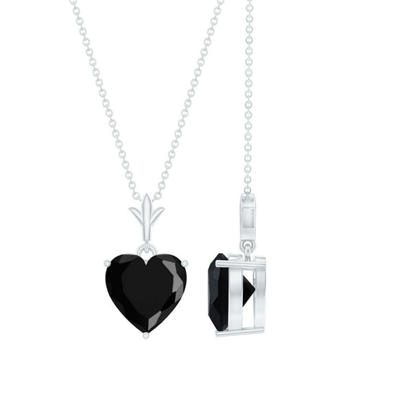 Rosec Jewels Black Spinel Heart Pendant Necklace with Chain - Solitaire Pendant Necklace - 8 mm - AAA Quality - with Jewelry Box, 10K White Gold