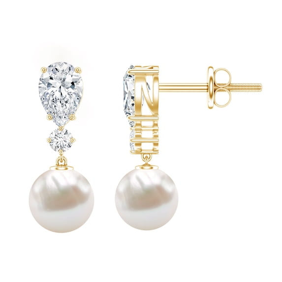Rosec Jewels Cultured Freshwater Pearl Drop Earrings for Women - AAA Quality - Bridal Earrings - Jewelry Box Included, 10K Yellow Gold