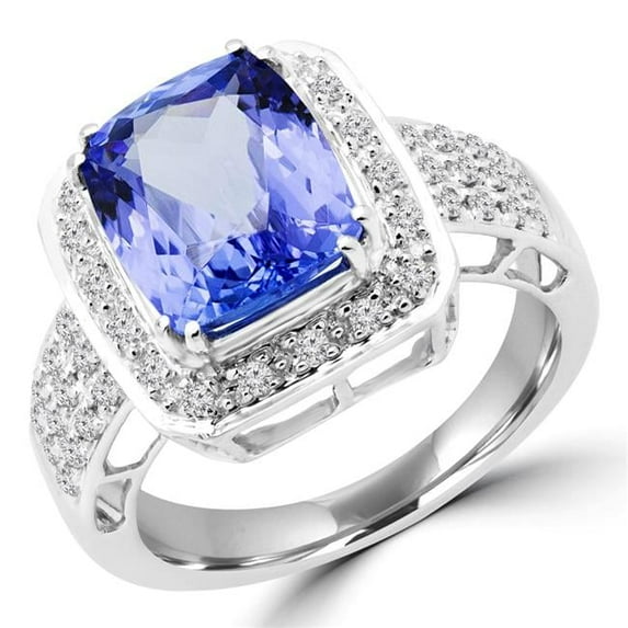 3.5 CTW Cushion Purple Tanzanite Halo Cocktail Ring in 14K White Gold - Size 8