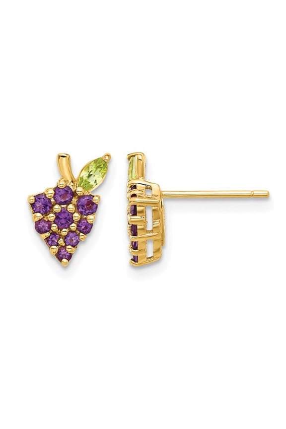 3/5 Carat (Ctw) Amethyst and Peridot Grape Charm Earrings in 14K Yellow Gold for Women