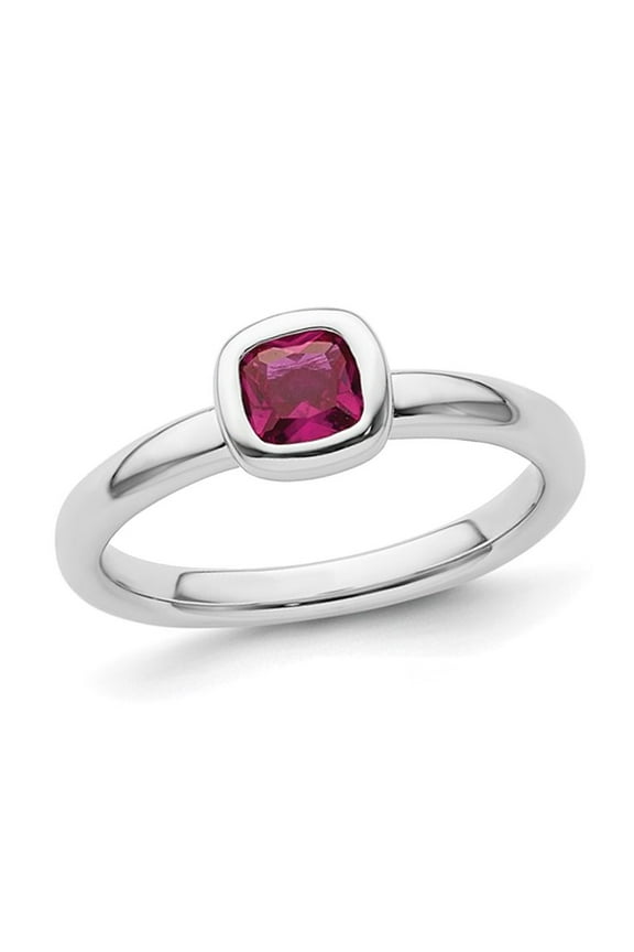 3/5 Carat (Ctw) Cushion-Cut Lab-Created Ruby Ring in Sterling Silver