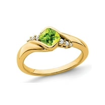 3/5 Carat (Ctw) Cushion-Cut Natural Peridot Ring in 14K Yellow Gold