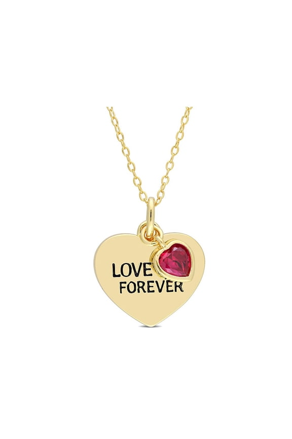 3/5 Carat (Ctw) Lab-Created Ruby Heart LOVE Forever Pendant Necklace in 10K White Gold with Chain for Women