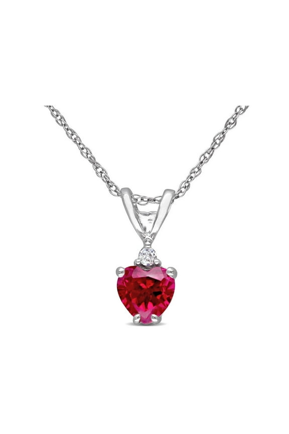 3/5 Carat (Ctw) Lab-Created Ruby Heart Pendant Necklace in 10K White Gold with Chain