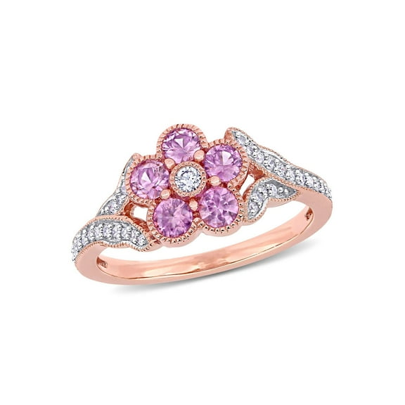 3/5 Carat (Ctw) Pink Sapphire Ring in 10K Rose Pink Gold with Diamonds for Women