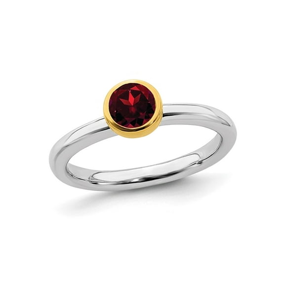 3/5 Carat (Ctw) Solitaire Garnet Ring in Sterling Silver with Yellow Accent