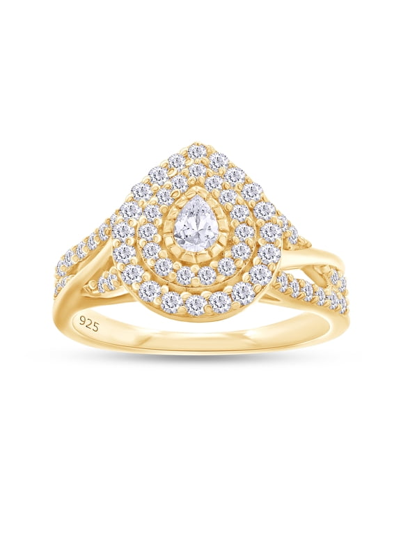 3/5 Carat Pear & Round Cut Lab Created Moissanite Diamond Mini Double Halo Wedding Engagement Ring for Womens in 14k Yellow Gold Over Sterling Silver (0.60 Cttw,VVS1 Clarity)-10
