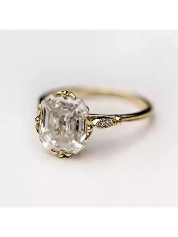 3.5 Ct Asscher Cut Lab-Created Diamond Art Deco Engagement Ring, 14K Yellow Gold Plated Sterling Silver