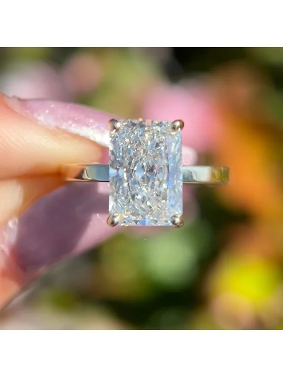 3.5 Ct Radiant Cut Simulated Diamond Solitaire Engagement Ring in 14K Yellow Gold Plated