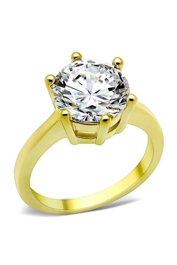 3.5 Ct Round Cut Cz Stainless Steel 14K Gold Ion Plated Engagement Ring Size 7