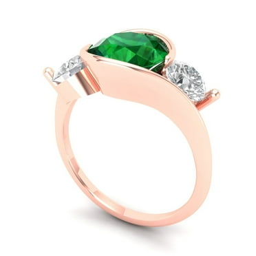 3.5 Ct Round Cut Emerald Three-Stone Ring in Solid 14K Rose Gold Size 9.75