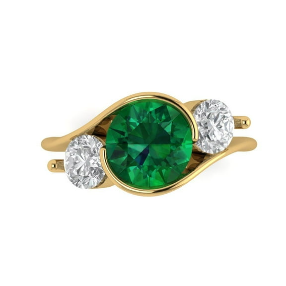 Three-Stone Engagement Ring for Women - 3.5ct Simulated Emerald in 14K Yellow Gold Promise Ring