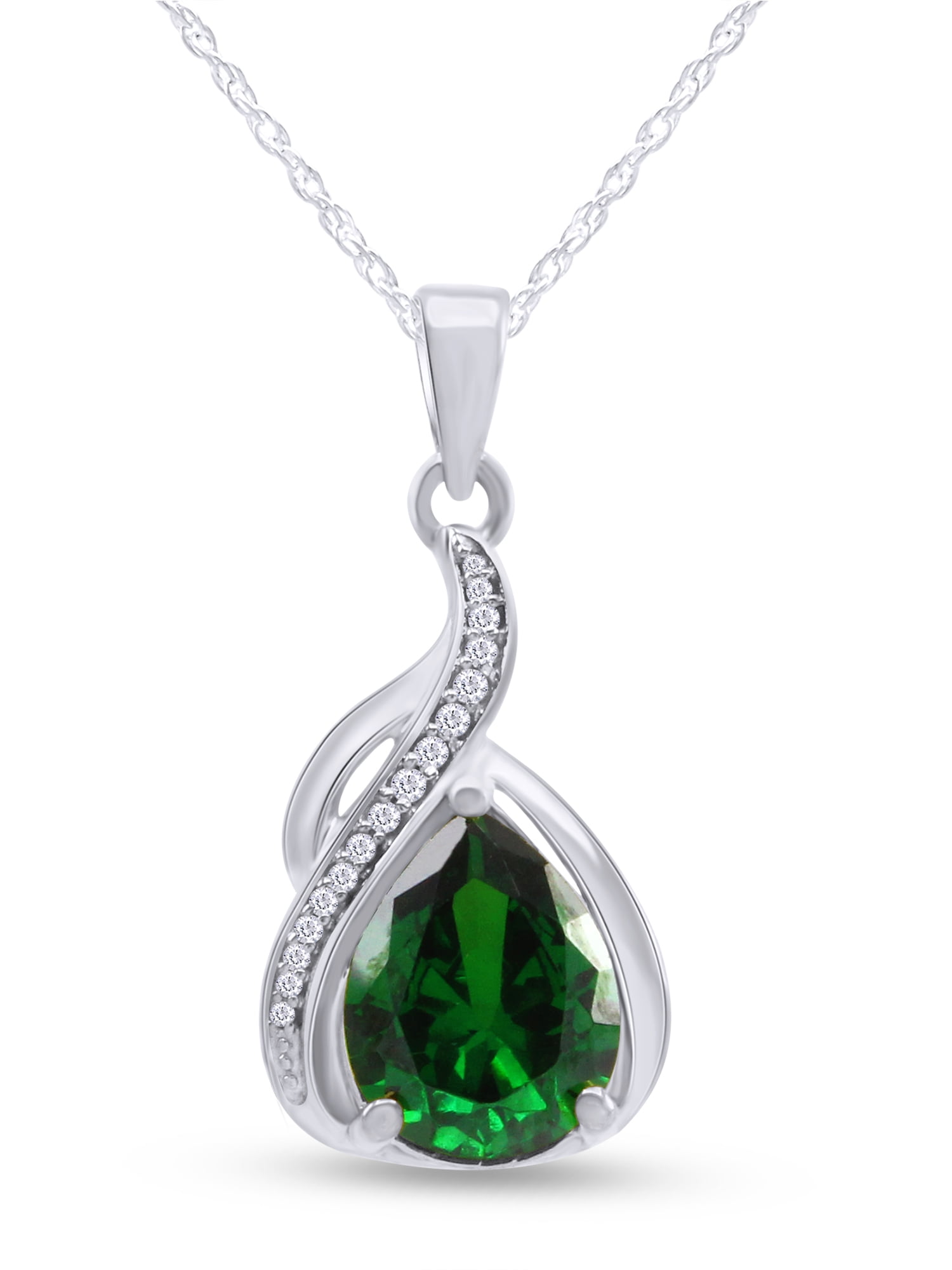 Sterling Lime or Light Green Ribbon CZ Necklace