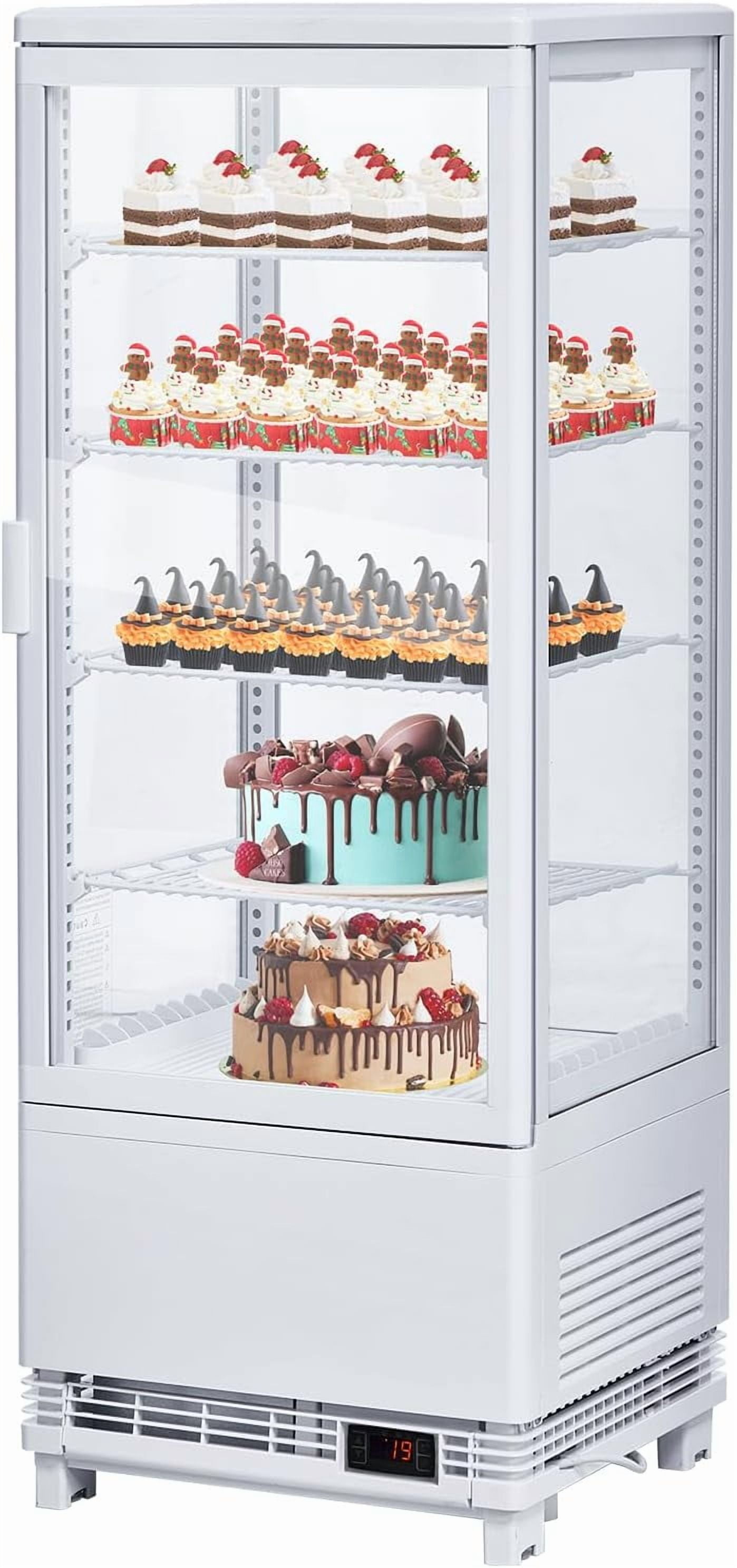 3.5 Cu.FT Single-Door Cake Display Refrigerator with Interior LED Lighting and Double-Layered Glass, Ideal Commercial Merchandiser for Countertop or Floor Use, Operates at 110v.