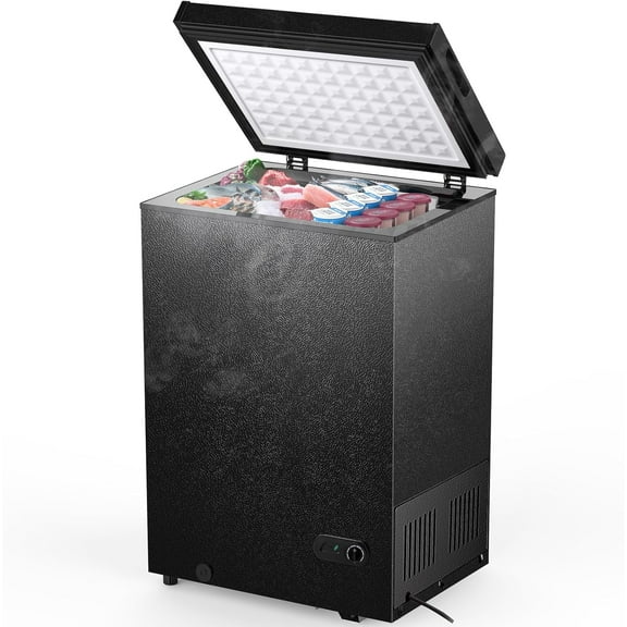 3.5 Cu.Ft Chest Freezer with Removable Basket and Bottom Defrost Water Drain Freestanding Top Open Door, Deep Freezer, Mini Freezer with Adjustable 7 Thermostat for Home/Apartment, Black