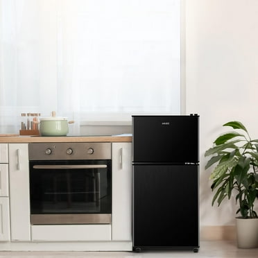 3.5 Cu.Ft Compact Mini Fridge with Freezer, 2-Door Small Refrigerator with 7-Level Thermostat & Removable Shelves for Kitchen, Dorm, Apartment, Bar, Office（Black）