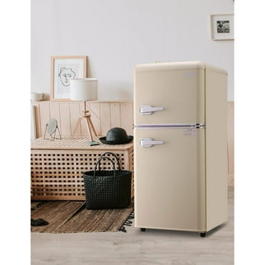3.5 Cu.Ft Compact Mini Fridge with Freezer, 2-Door Small Refrigerator with 7-Level Thermostat & Removable Shelves for Kitchen, Dorm, Apartment, Bar, Office（Cream）