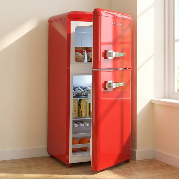 3.5 Cu.Ft Compact Refrigerator with Freezer, 2-Door Mini Fridge with 7-Level Adjustable Thermostat, Removable Glass Shelves for Kitchen Dorm Apartment Office